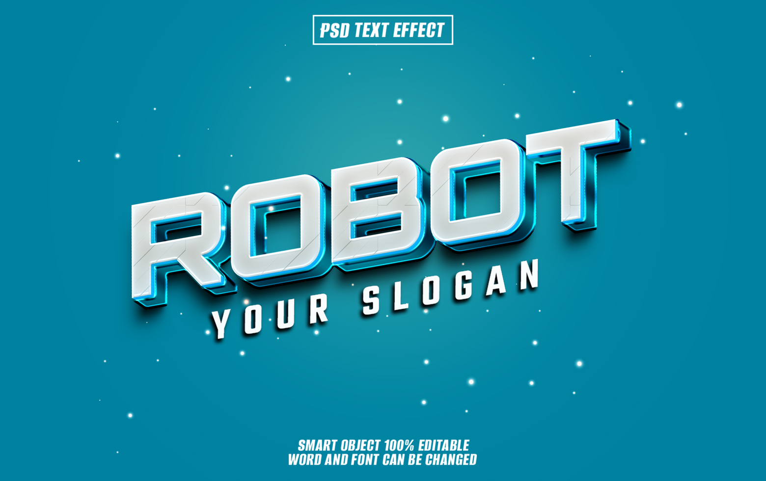 3D robot text effect with blue accents on teal background, psd