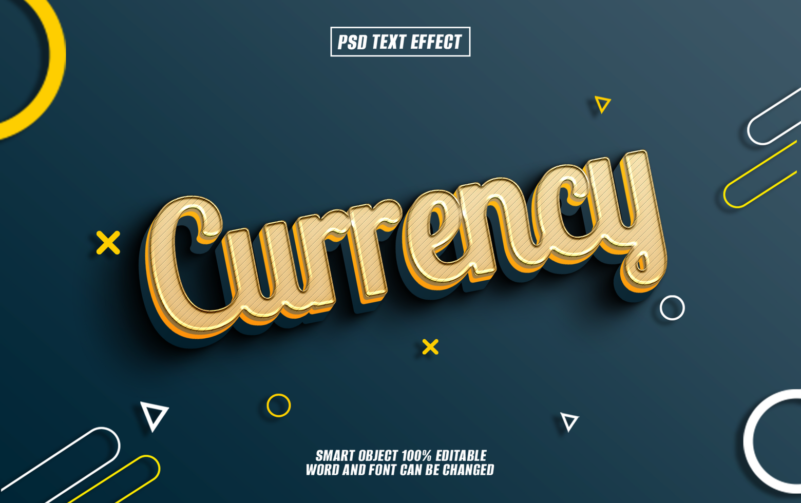 3D gold text effect Currency on dark background. psd