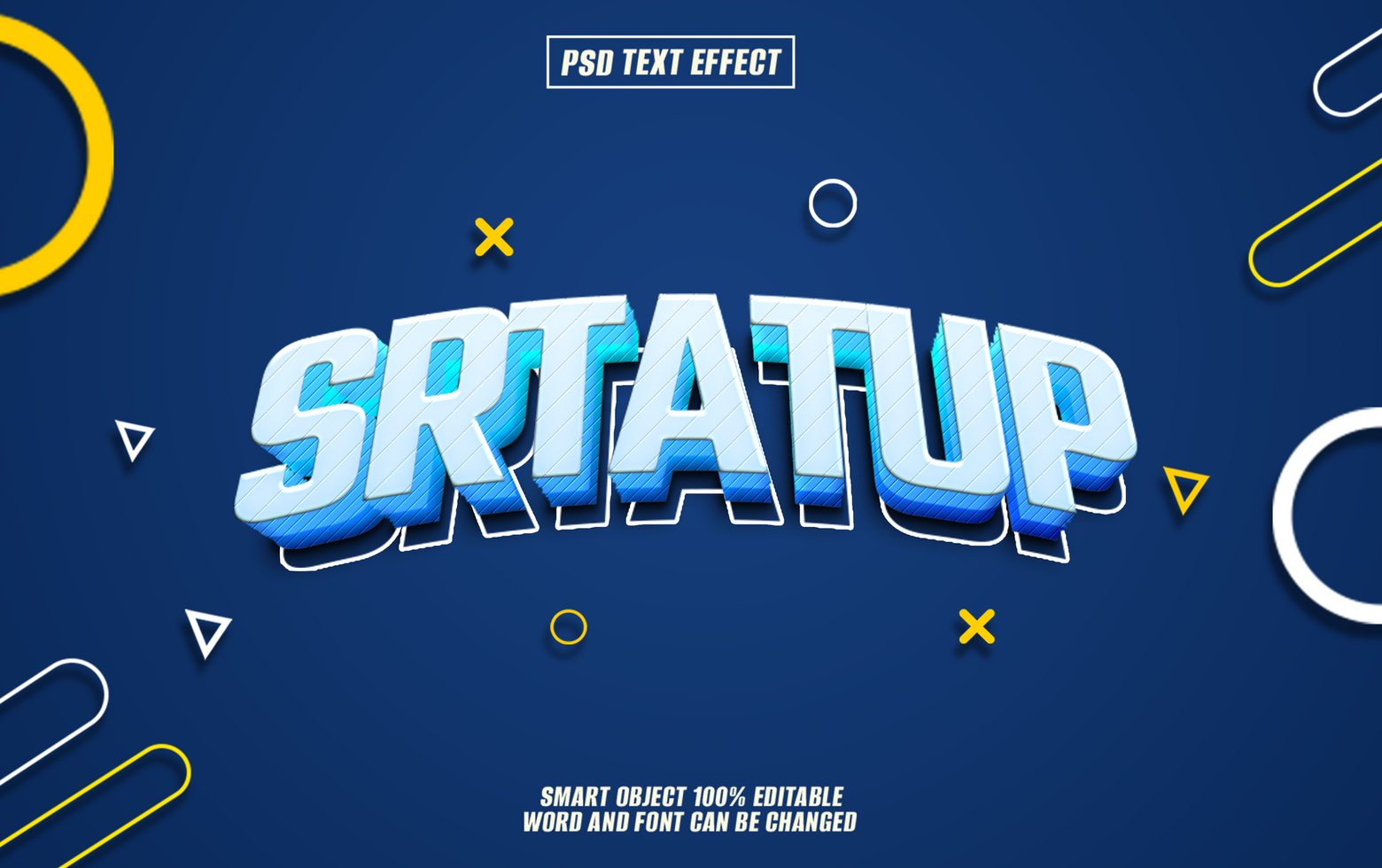 3D startup text effect design with blue color psd