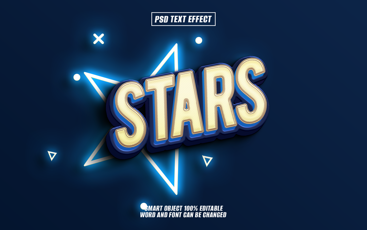 3D text effect, stars with neon light psd
