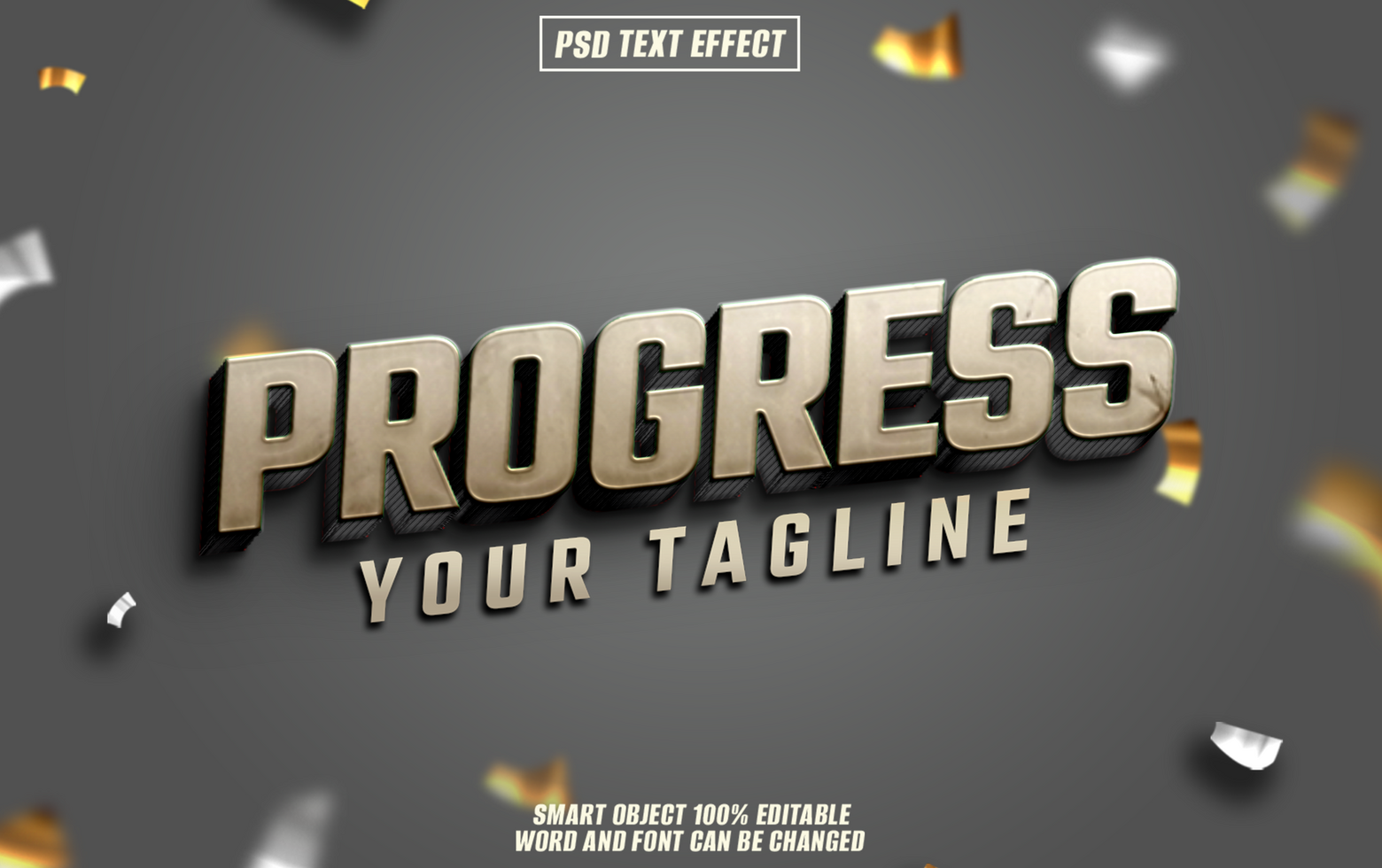 3D metallic gold Progress text effect psd