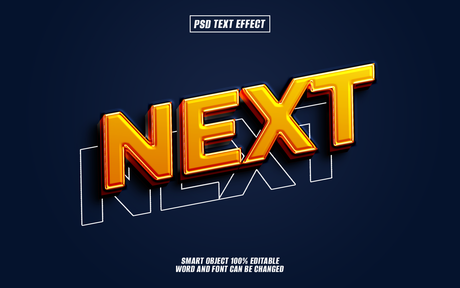 3D text effect NEXT on dark blue background. psd