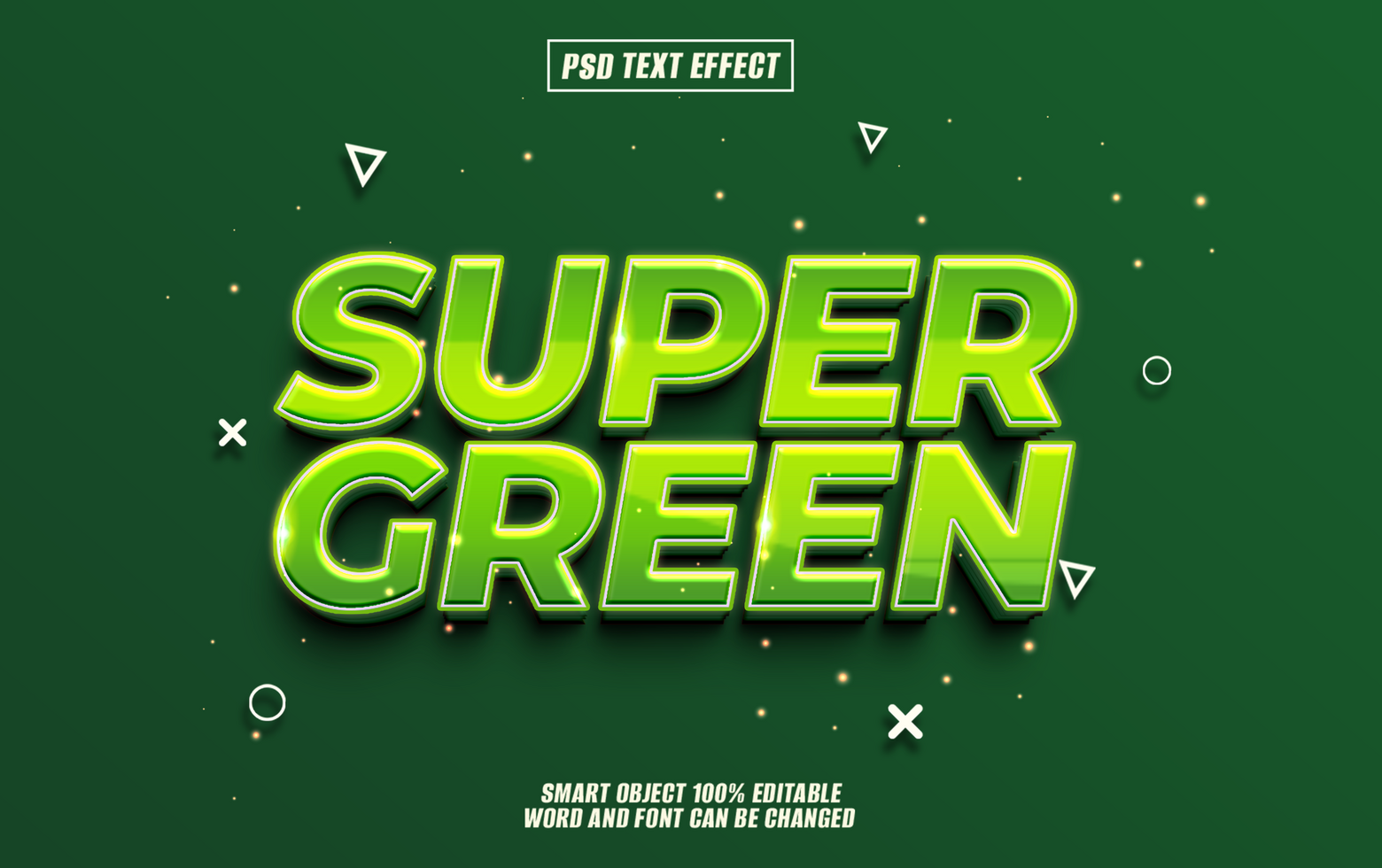 3D text effect Super Greenon dark green background. psd