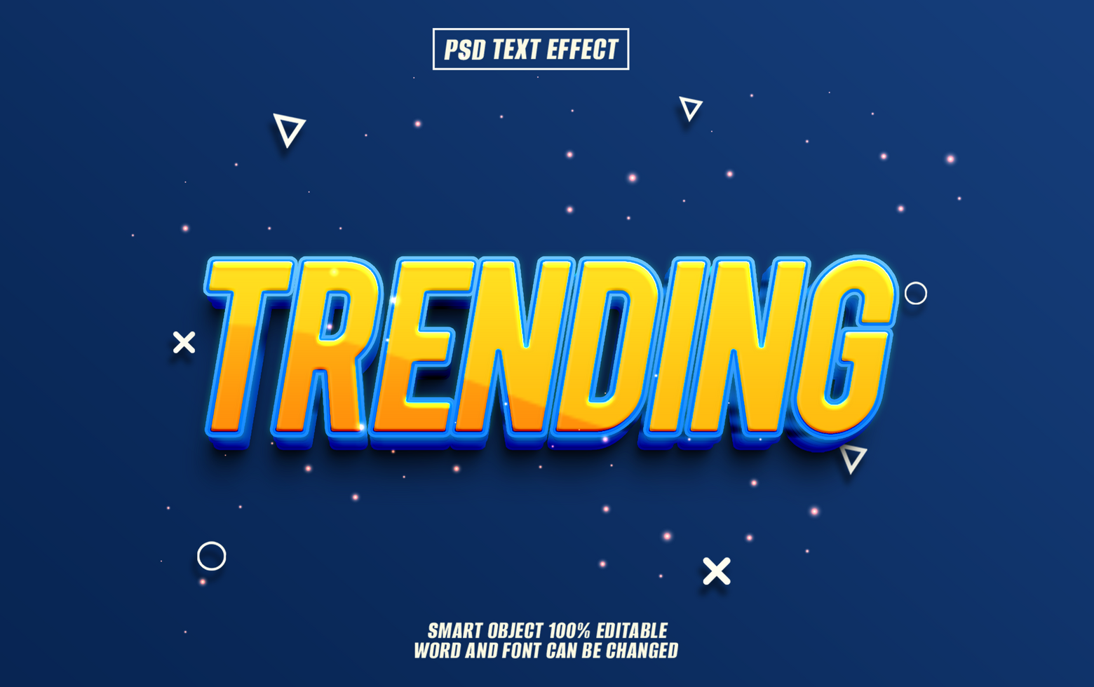 3D yellow and blue Trending text effect on dark blue background. psd