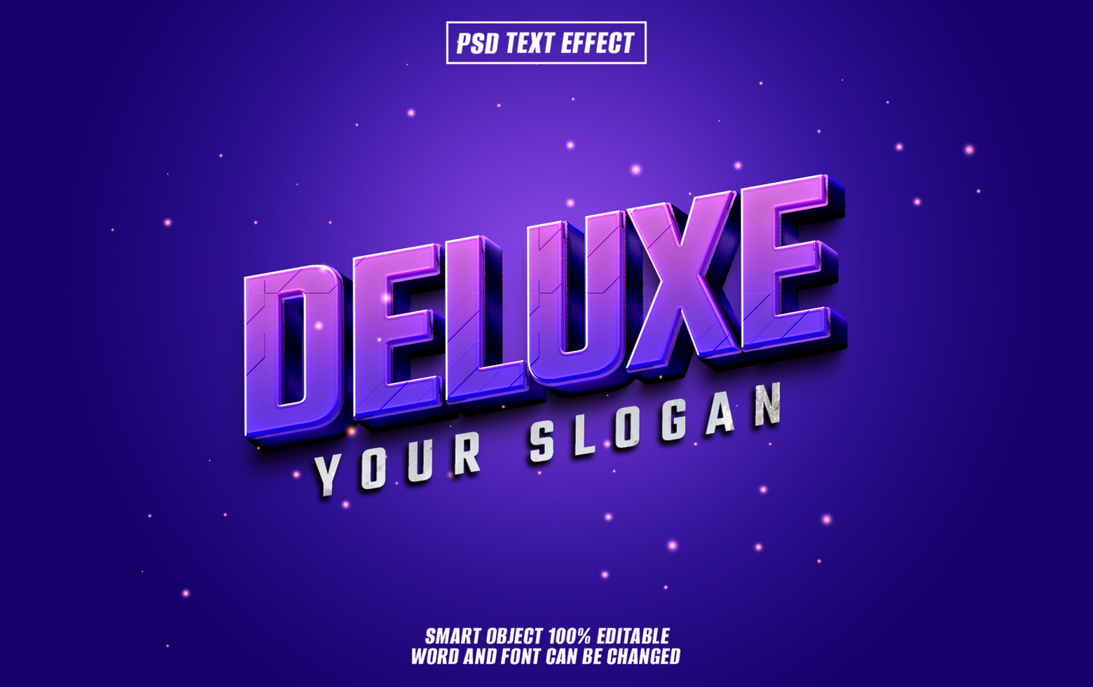 3D Deluxe text effect with purple gradient, psd