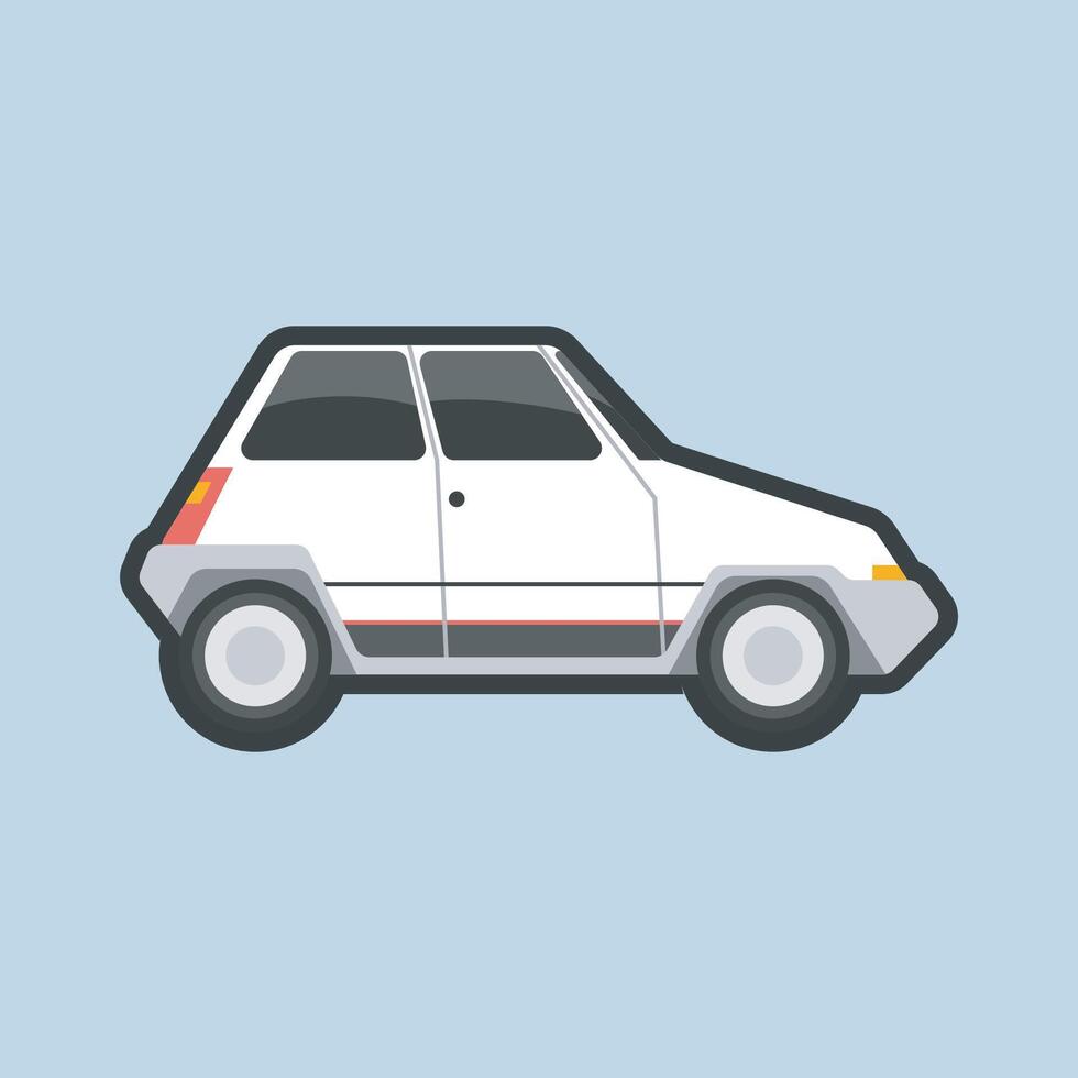 side view white car with outline flat design. vector