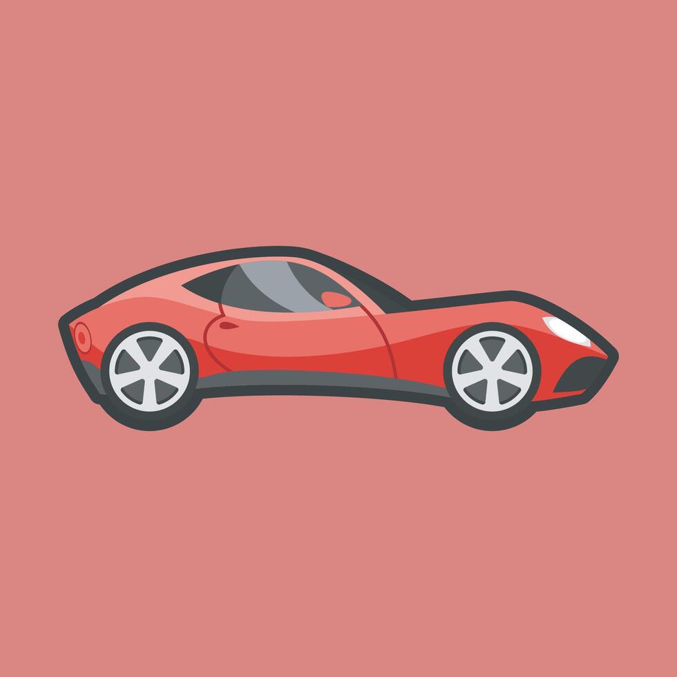 side view red car with outline flat design. vector