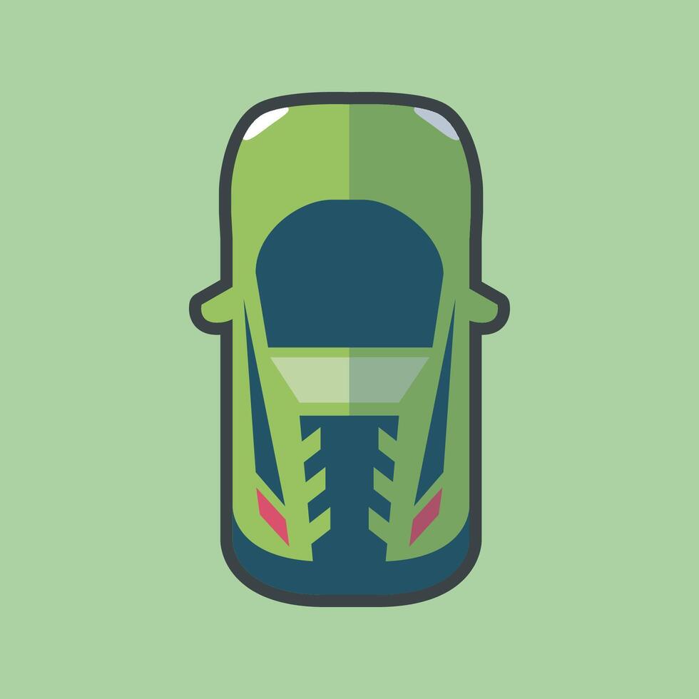 top view green car with outline flat design. vector
