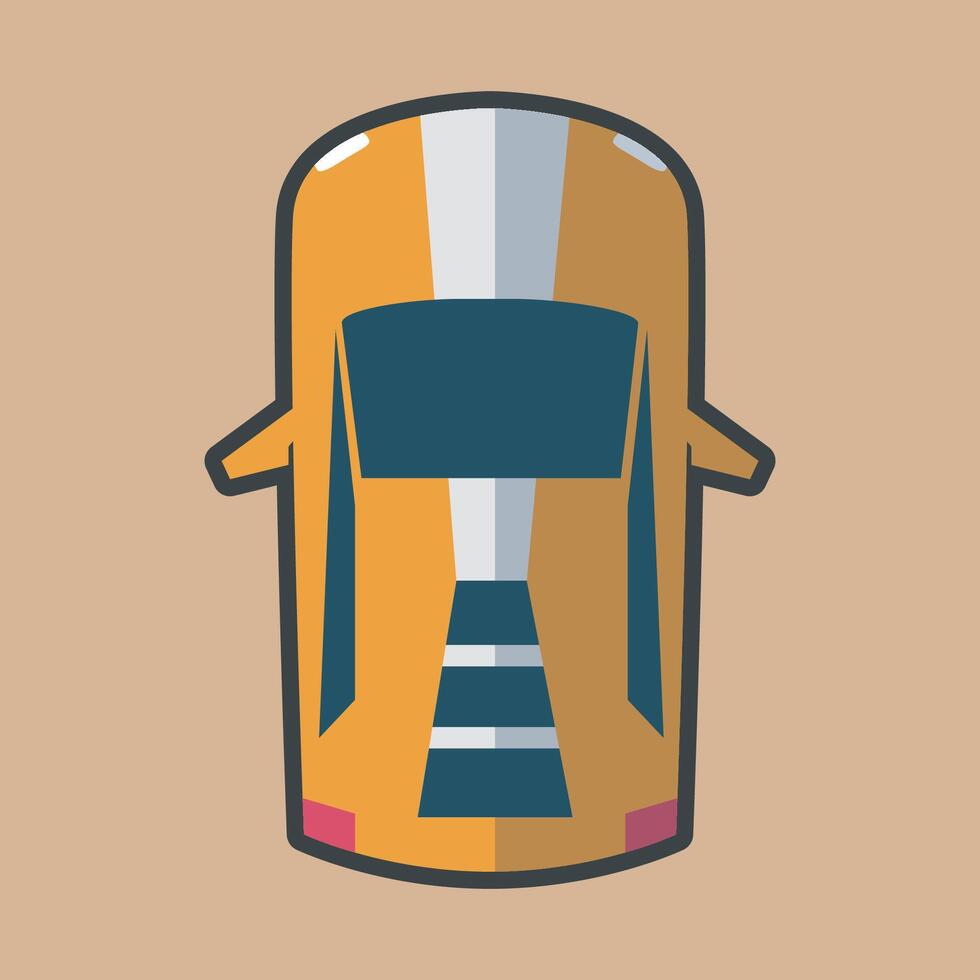 top view orange car with outline flat design. vector