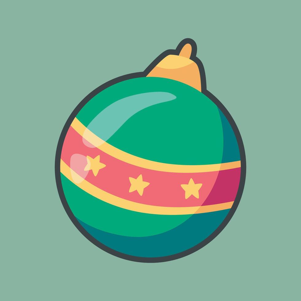 green Christmas baubles with outline flat design. vector