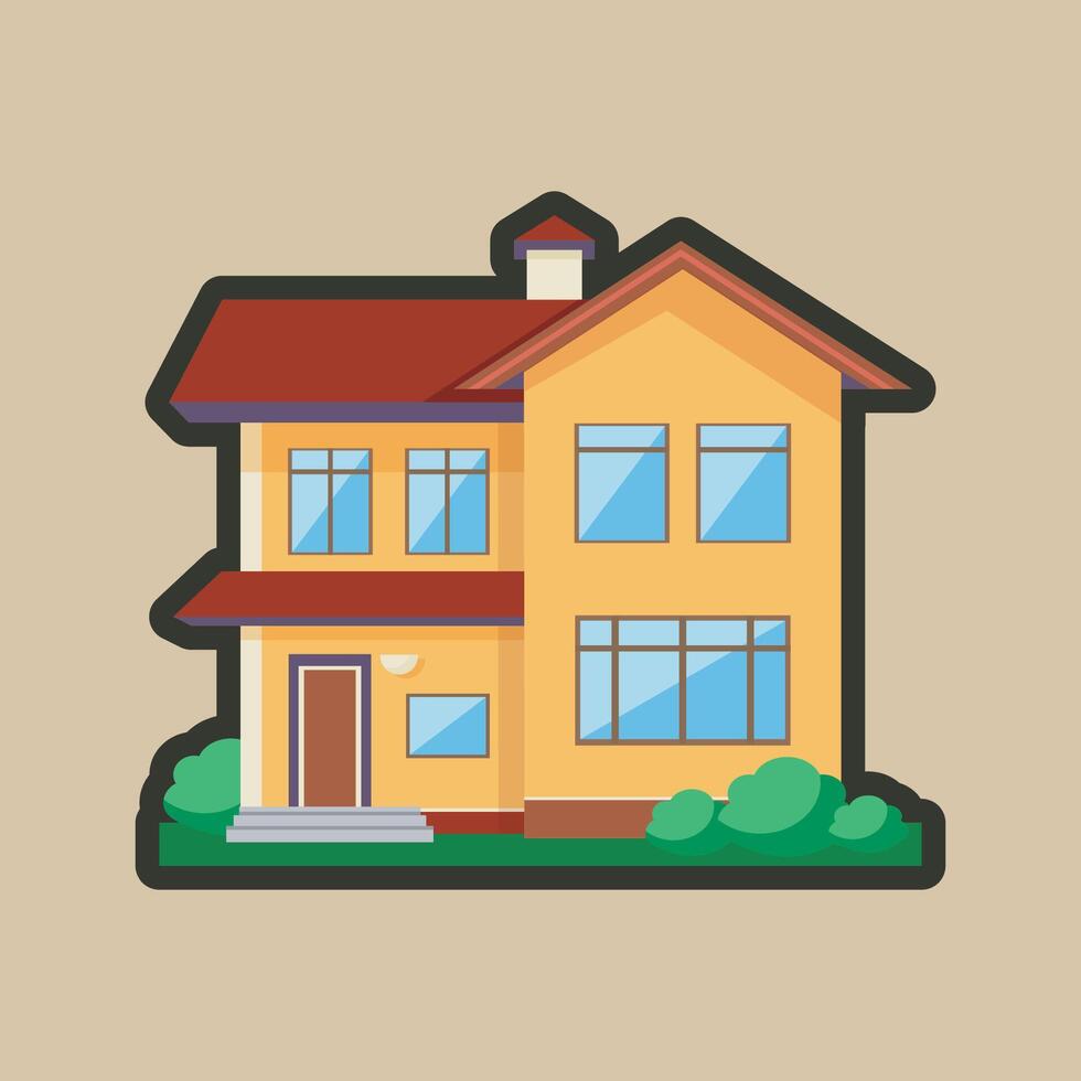 house building with outline flat design. vector