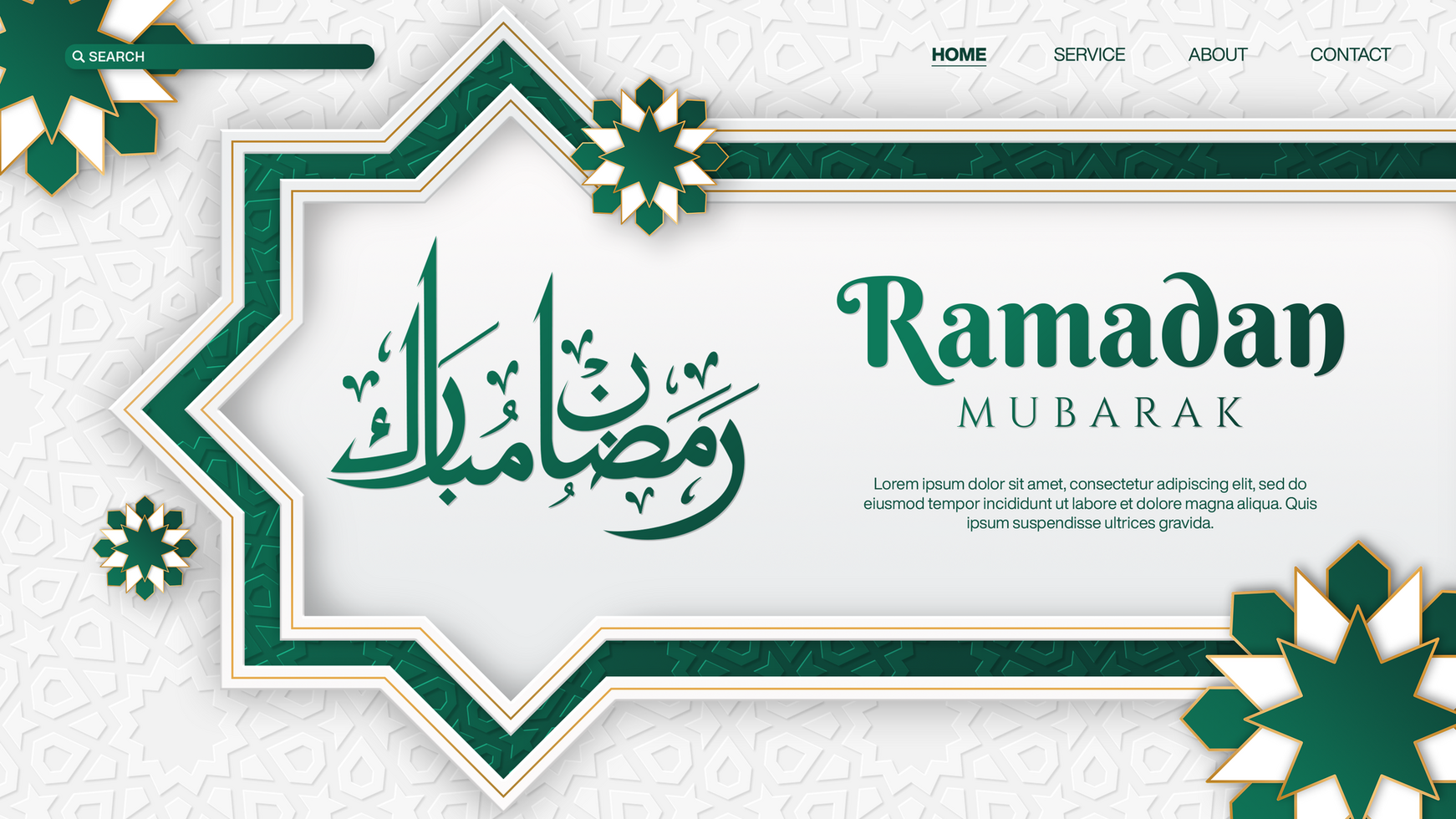 Flat Ramadan Mubarak Template Landing Page With Islamic Pattern psd