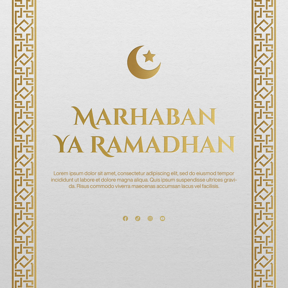 Marhaban Ya Ramadhan Greeting Postcard Minimalist Template Design psd