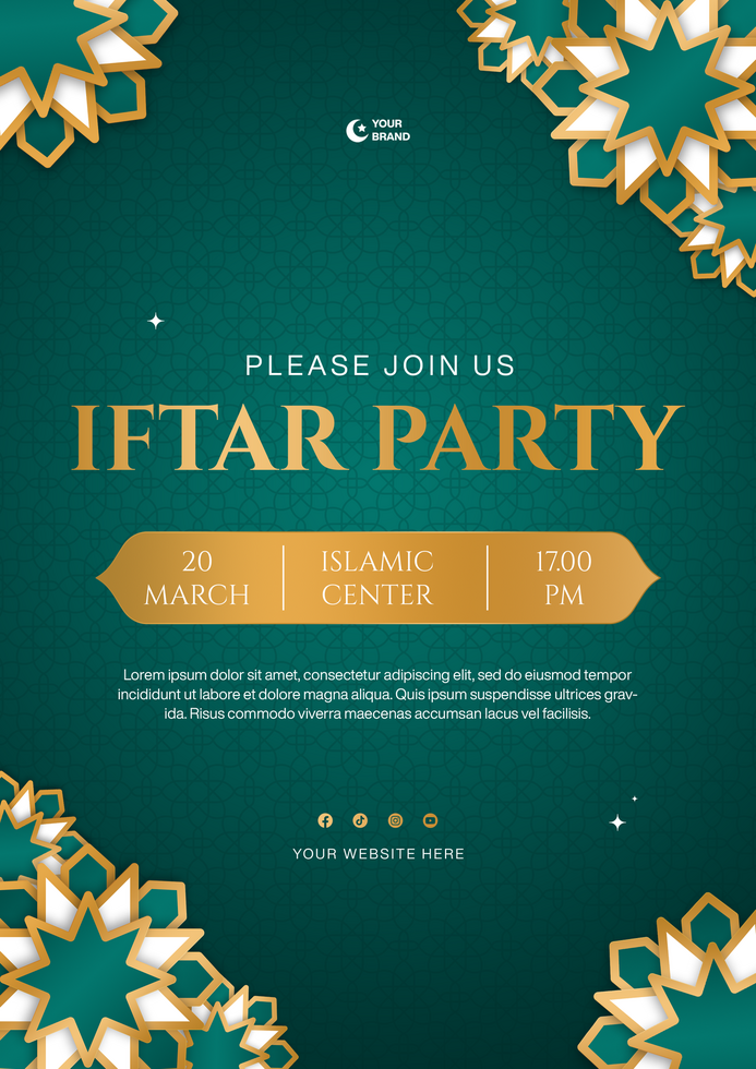 Flat iftar party invitation flyer poster template for islamic ramadan celebration psd