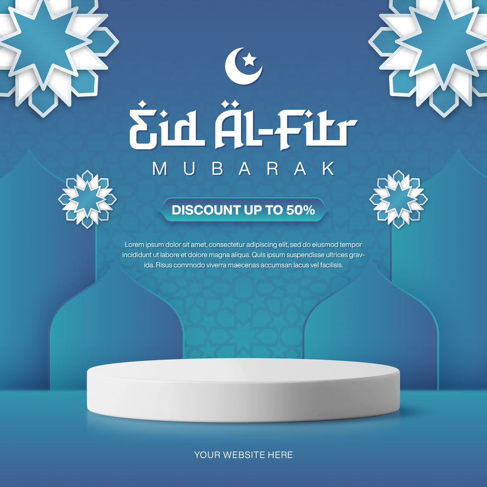 Eid Al Fitr Mubarak Template Sale Banner For Social Media Post Design With Realistic Product Display psd