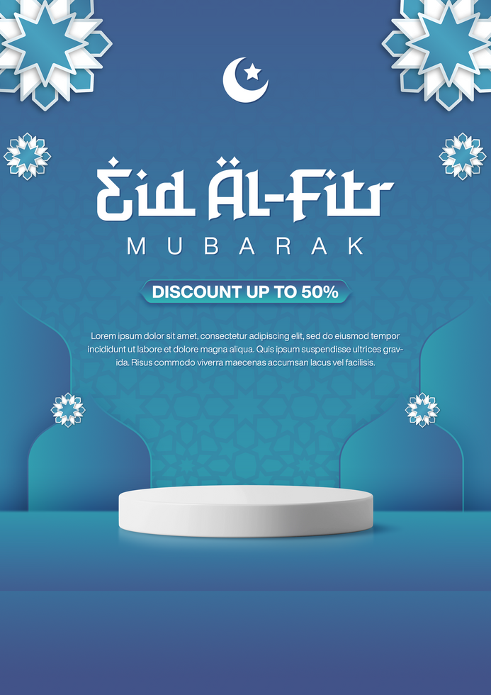 Eid Al Fitr Mubarak Template Sale Banner For Flyer Poster Design With Realistic Product Display psd