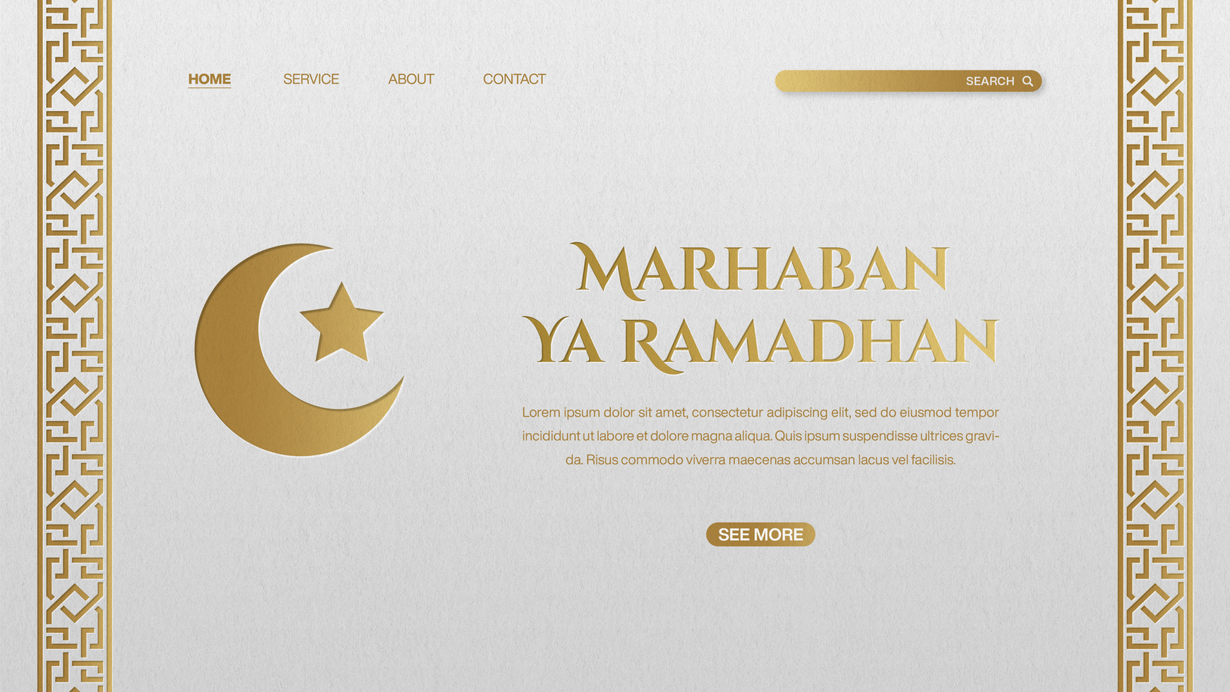 Marhaban Ya Ramadhan Greeting Postcard Minimalist Template Design For Landing Page psd