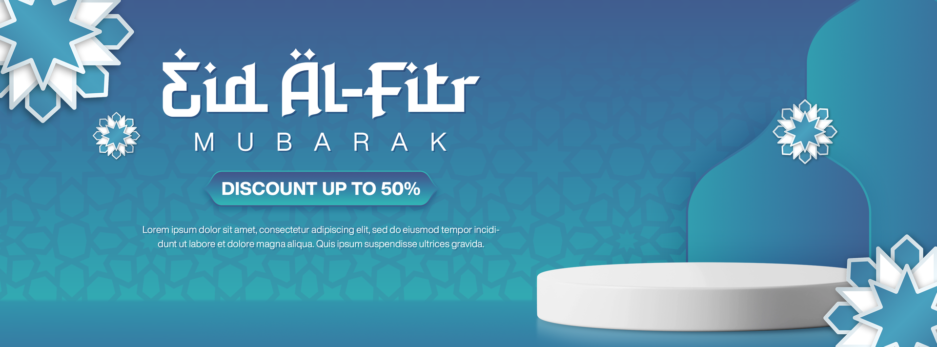 Eid Al Fitr Mubarak Template Sale Banner For Social Media Cover Design With Realistic Product Display psd