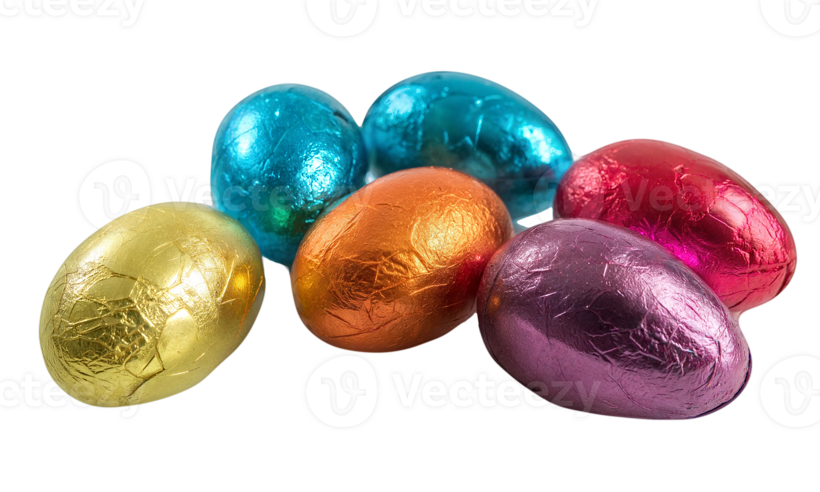 Colorful chocolate eggs wrapped in foil on a transparent background png