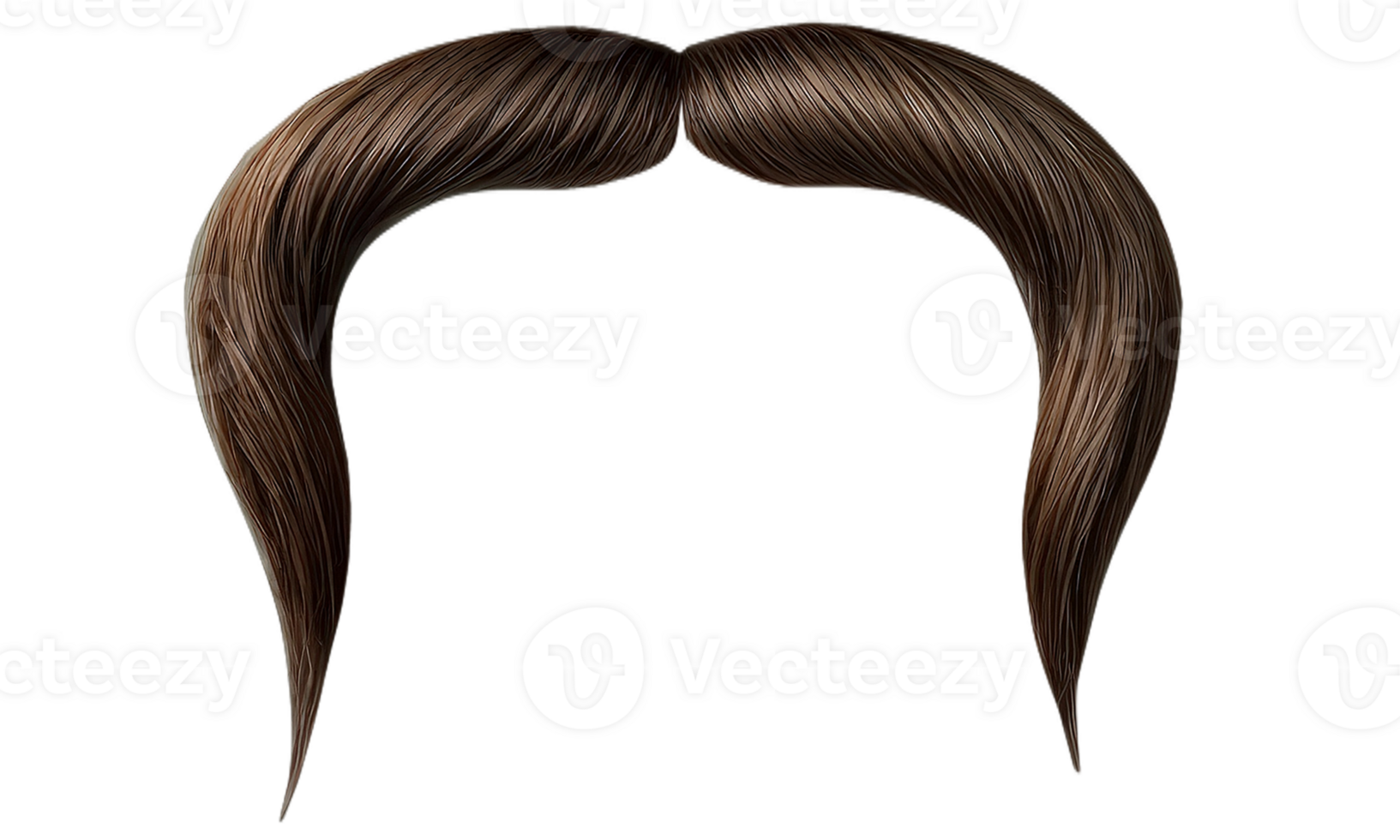 A detailed close up image of a fake mustache resting on a transparent background png