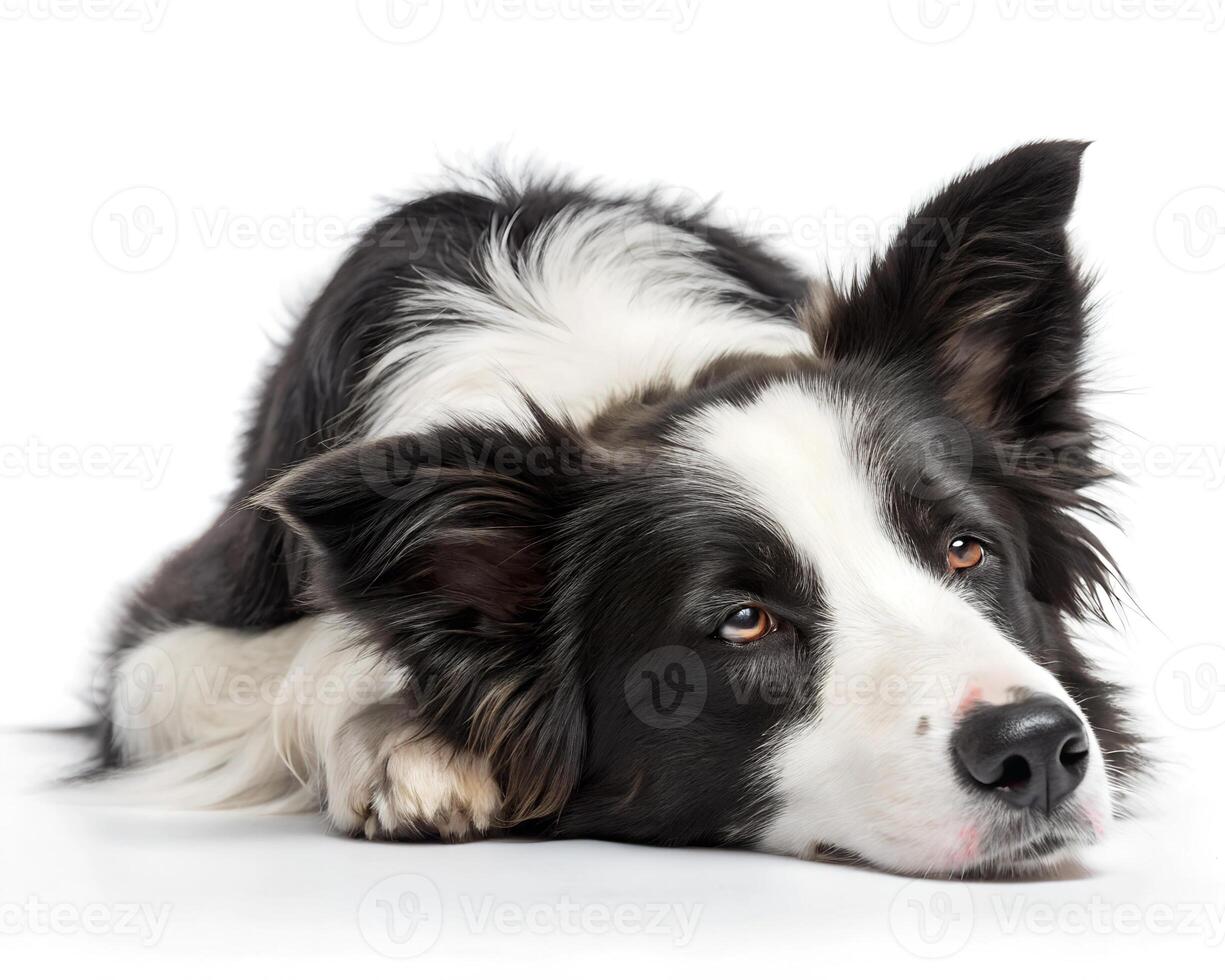 Border Collie, It's getting sleepy. isolated on a white background photo