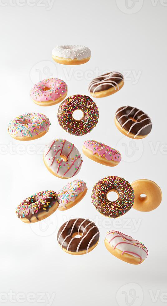 white background donuts falling food graphics dessert images graphic design elements baking tools cafe decoration social media templates website themes cooking tutorials recipe apps design resourced photo