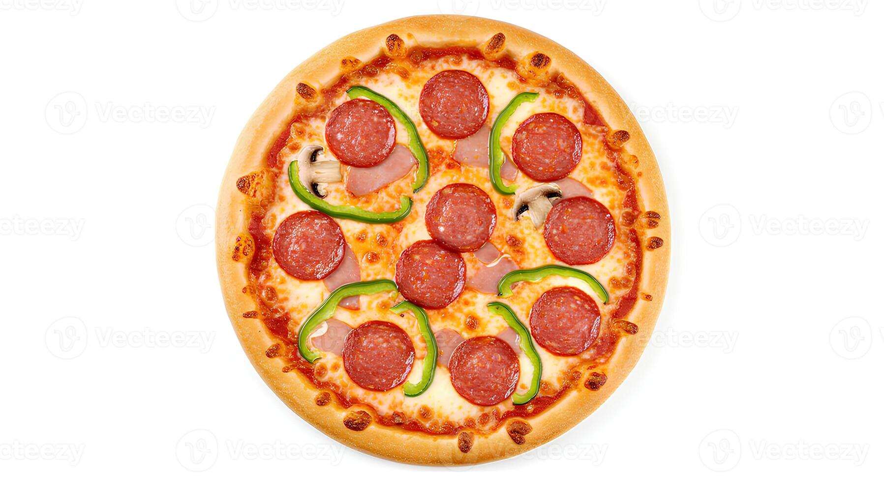 white background pizza shadow top view colorful mix ingredients toppings pepperoni mushrooms olives Italian cuisine project food industry graphic design elements digital assets social media templates photo