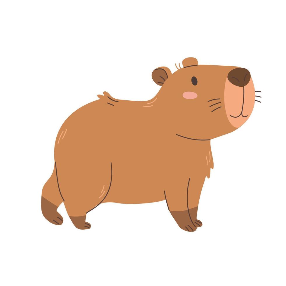 Cute capybara. Funny animal character rodent. illustration in flat style for cards, kids collection. vector