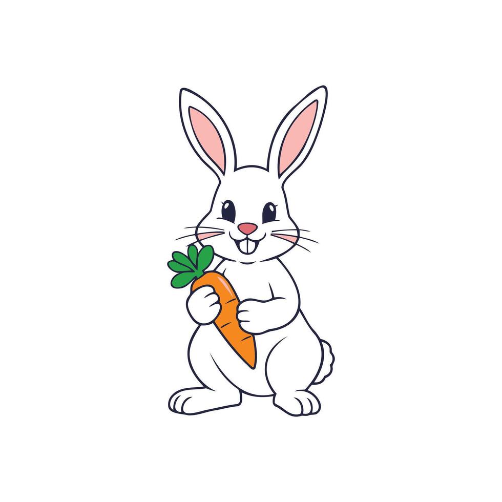 Cute Rabbit Holding Carrot Easter Bunny Cartoon vector