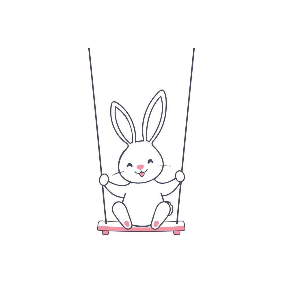 Joyful Easter Bunny Having Fun on a Swing - Illustration vector