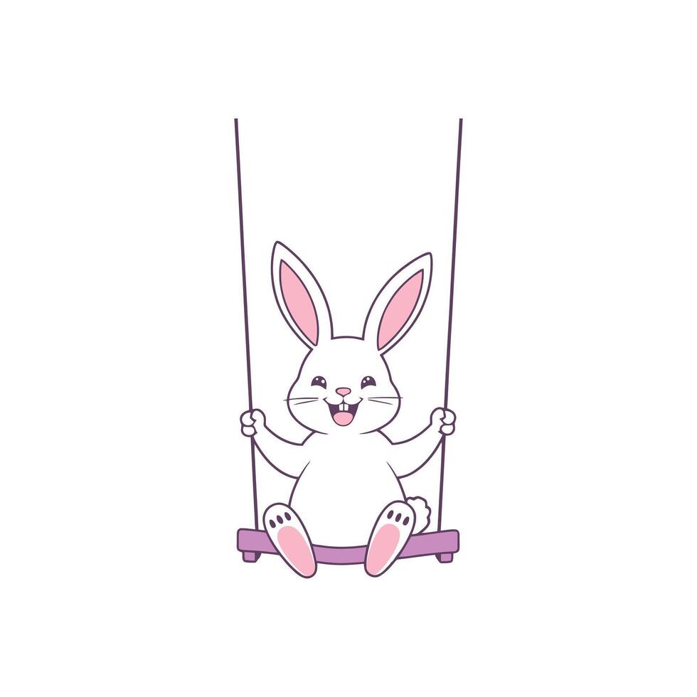 Springtime Fun Rabbit on a Swing - Cartoon Clipart vector