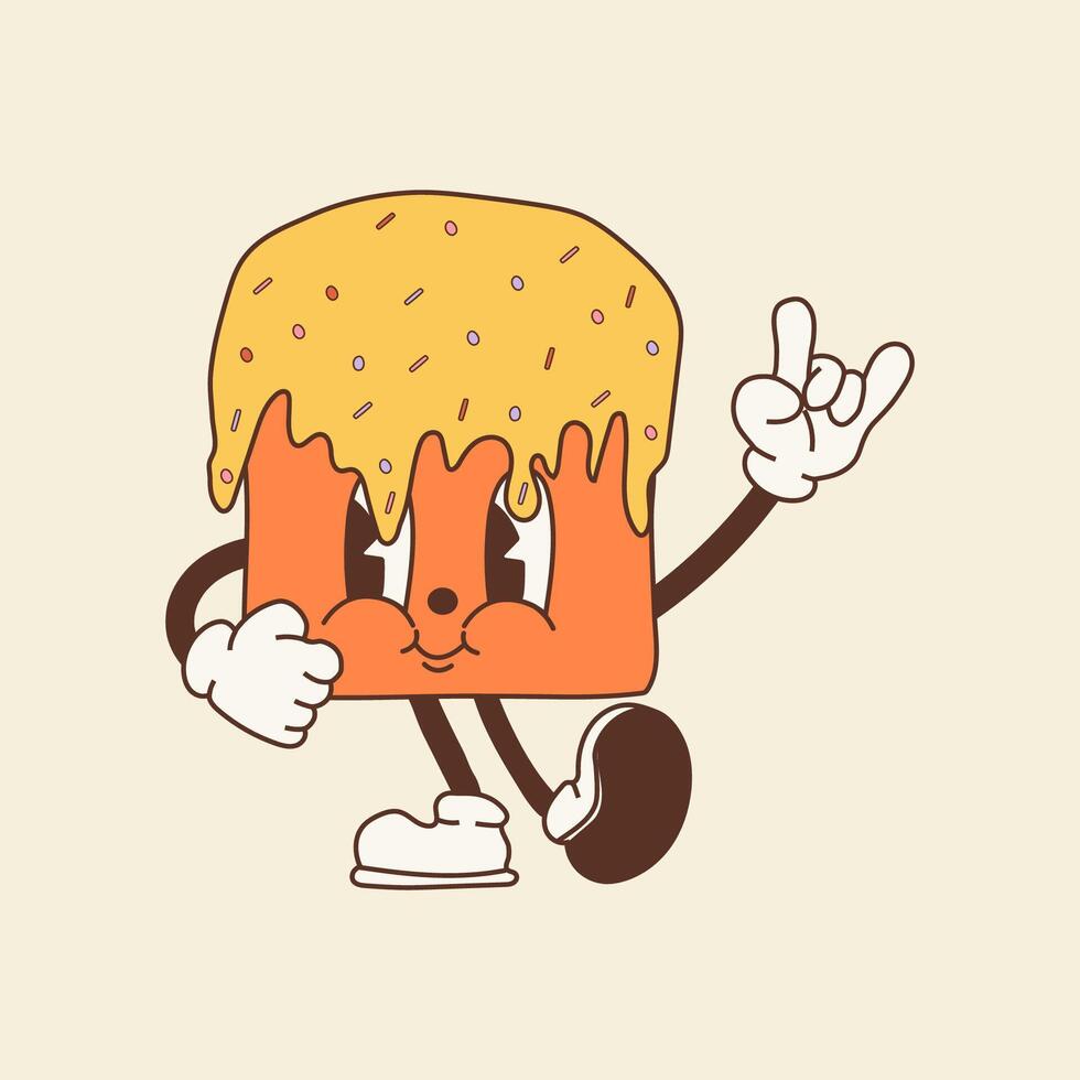 Happy Easter Groovy Cake. Cute Holiday Character vector