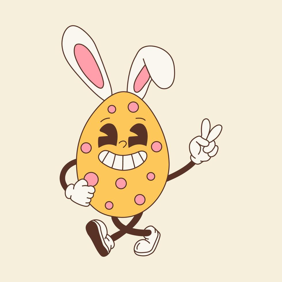 Groovy Easter Egg Bunny with Colorful Retro Design vector