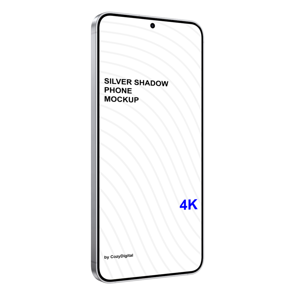 Silver Shadow Smartphone Mockup Without Background Isolated Isometric 2025 psd