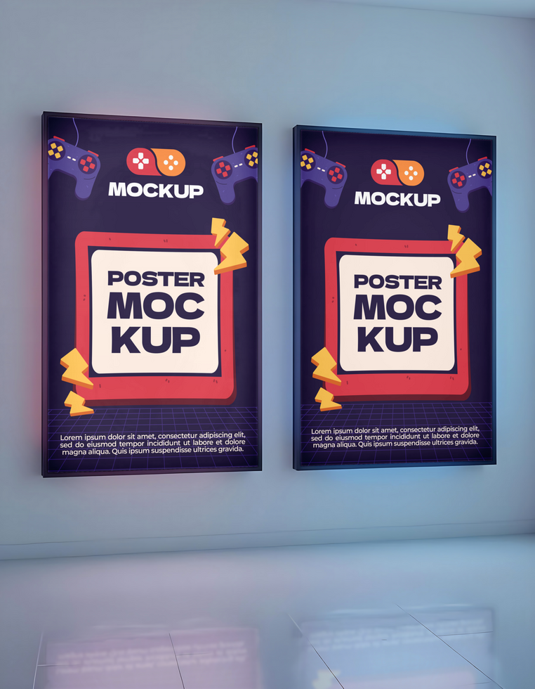 Retro game controller posters showcasing a poster mockup design psd