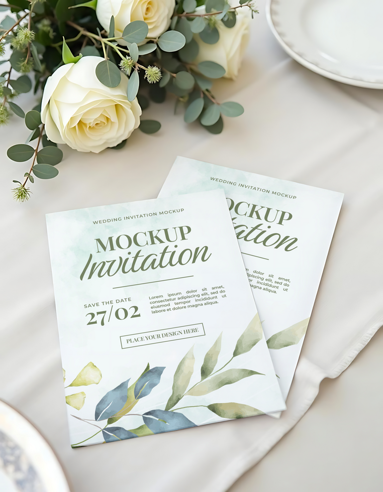 Elegant wedding invitation mockups featuring a watercolor design and save the date of 27 02 psd