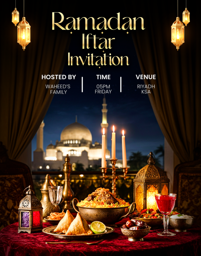 Ramadhan Kareem Iftar party promotion social media poster Ramadhan Iftar invitation background psd