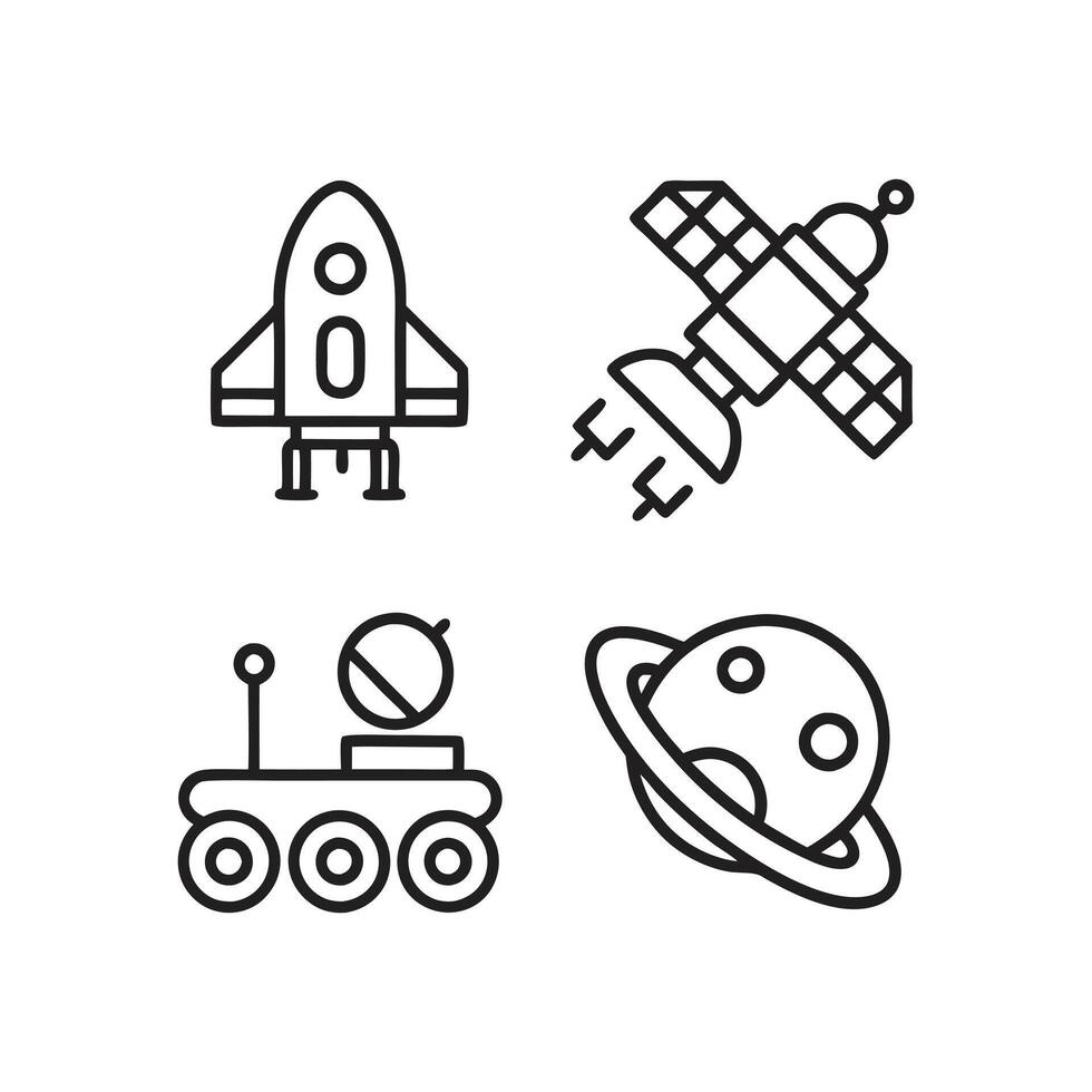 Space Themed Astronaut and Cosmic Exploration Icons vector