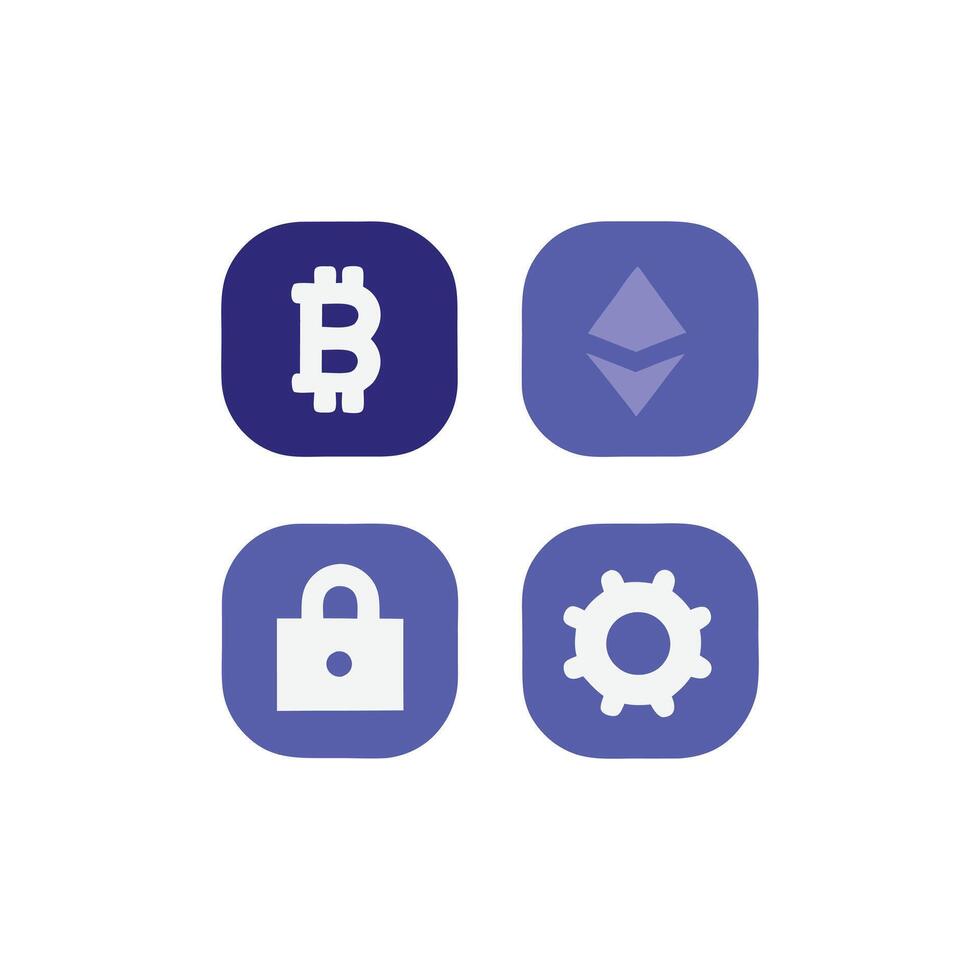 Minimalist Cryptocurrency and Blockchain Technology Icons vector