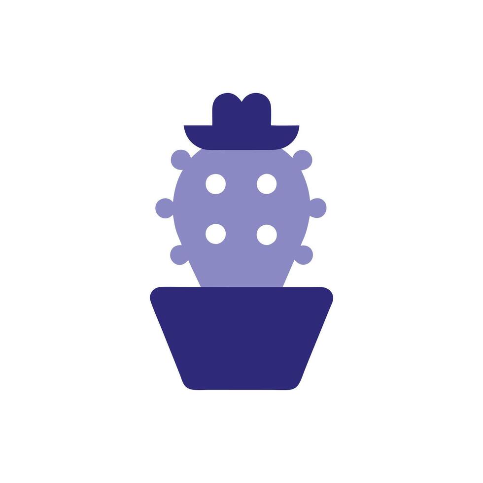 Cactus in a Geometric Pot with a Tiny Sun Hat vector