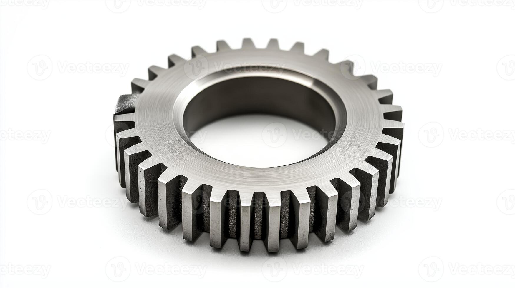 a single steel gear with sharp, clean edges, isolated on a white background photo