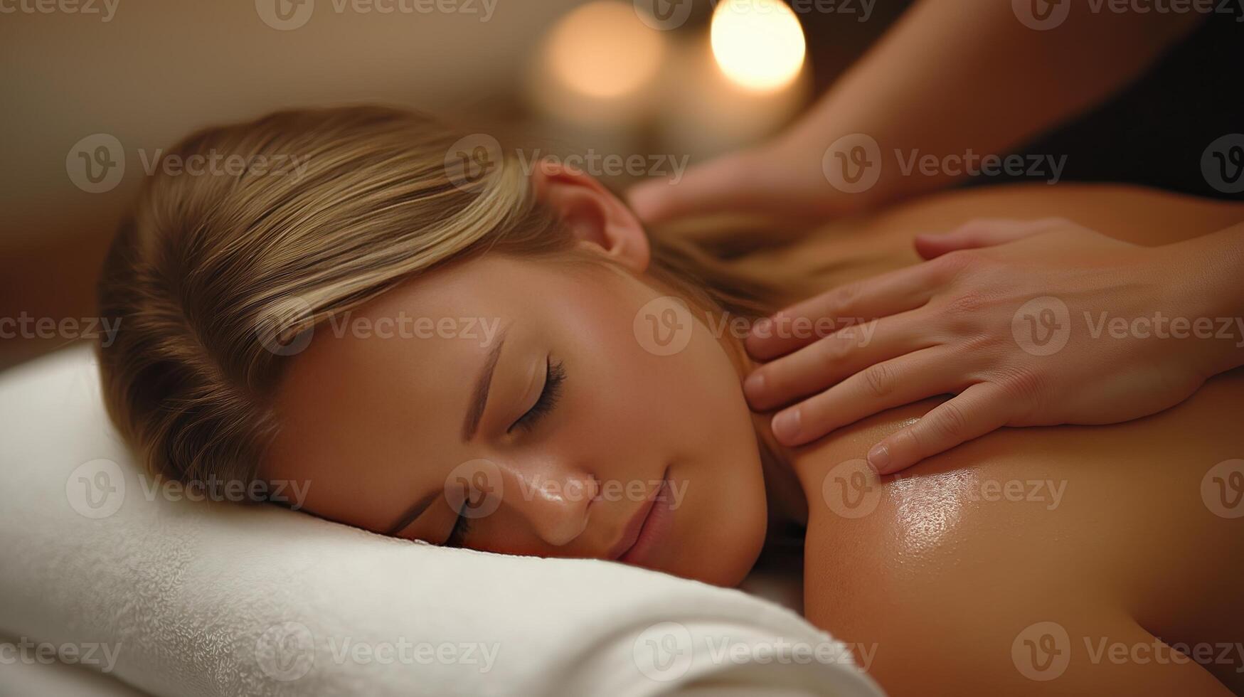 Relaxing massage session in a calming spa environment at night photo