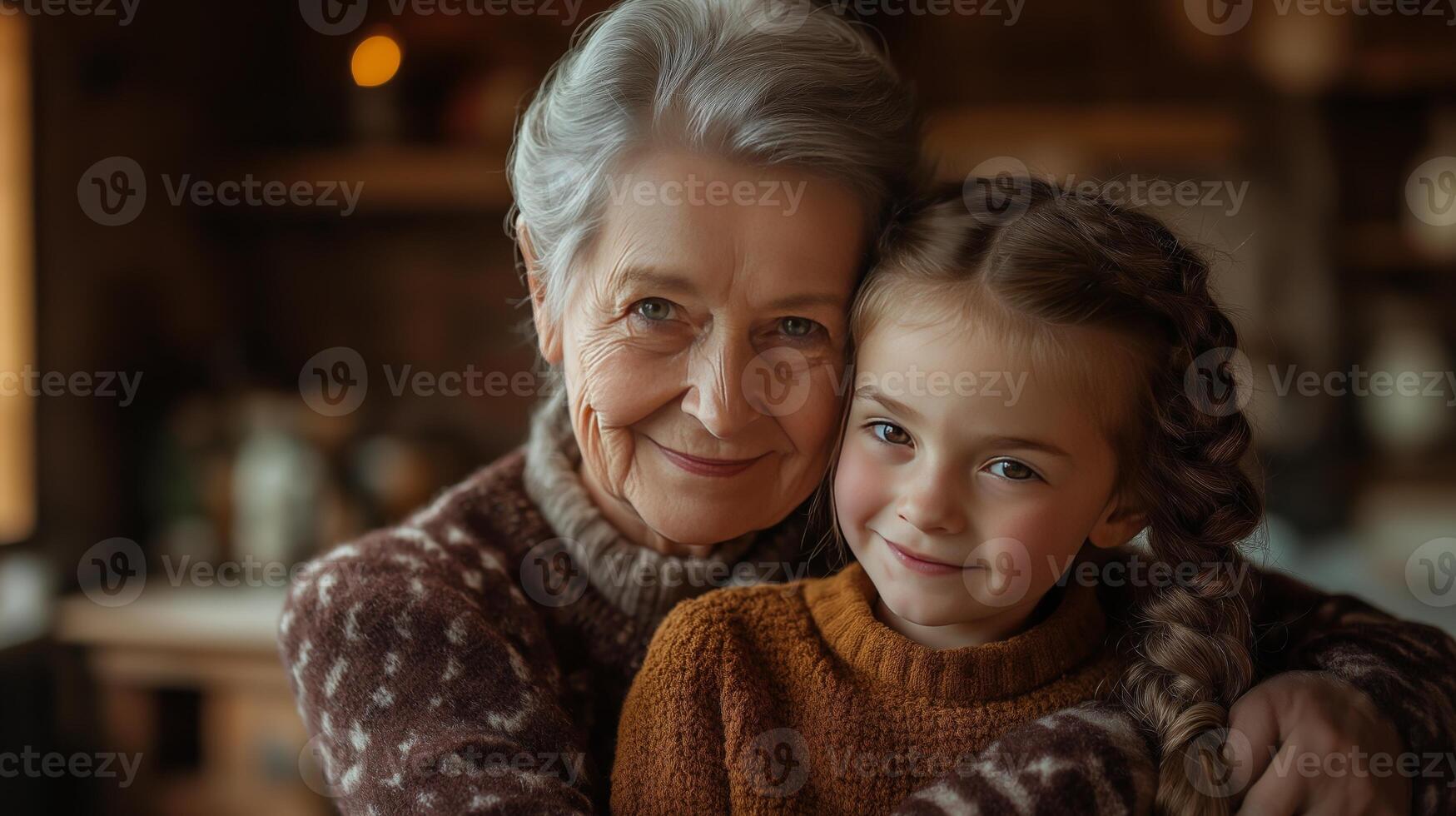 Generational bond between grandmother and granddaughter in cozy setting photo