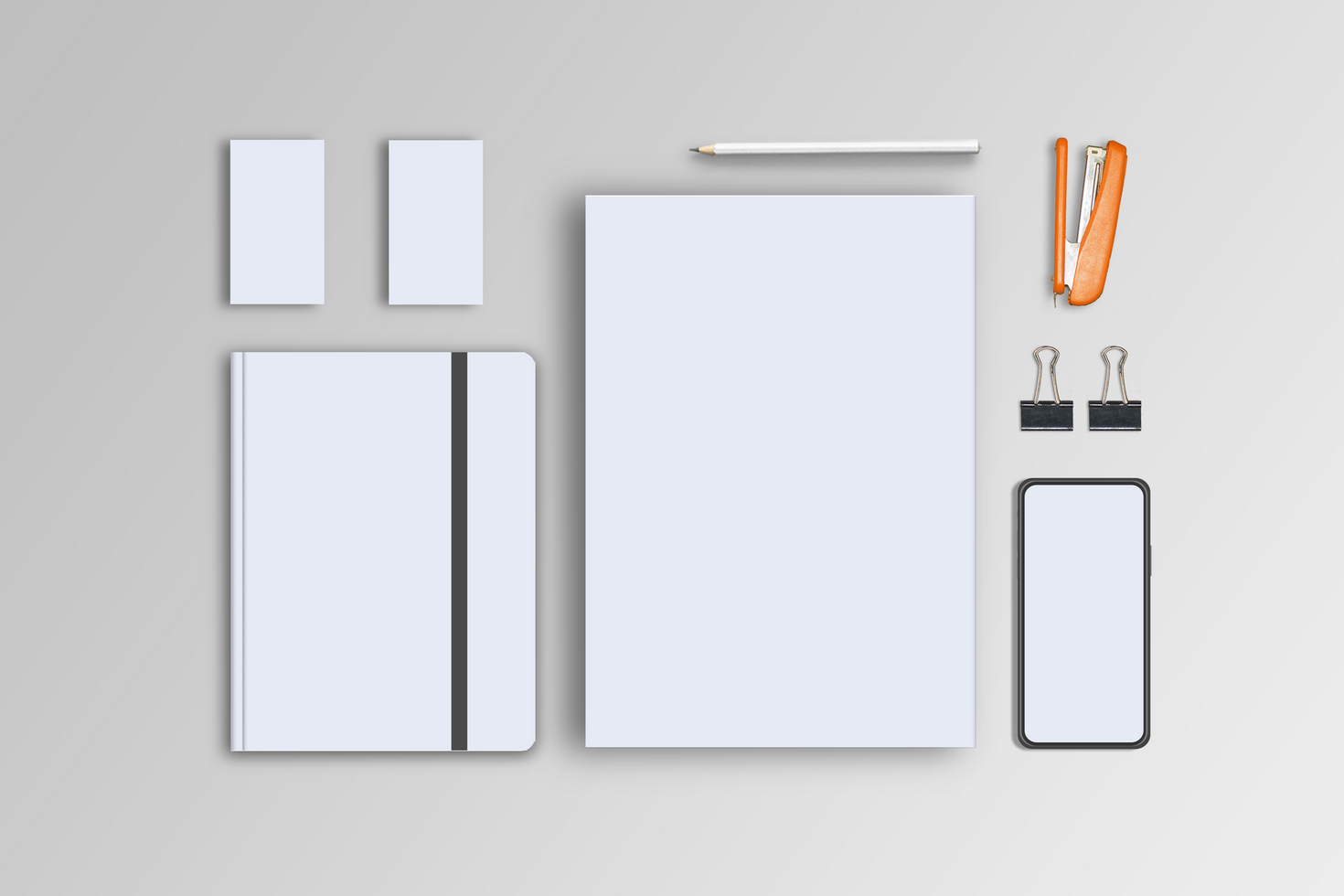 Stationary Mockup 3d Style with Stepler and Phone psd