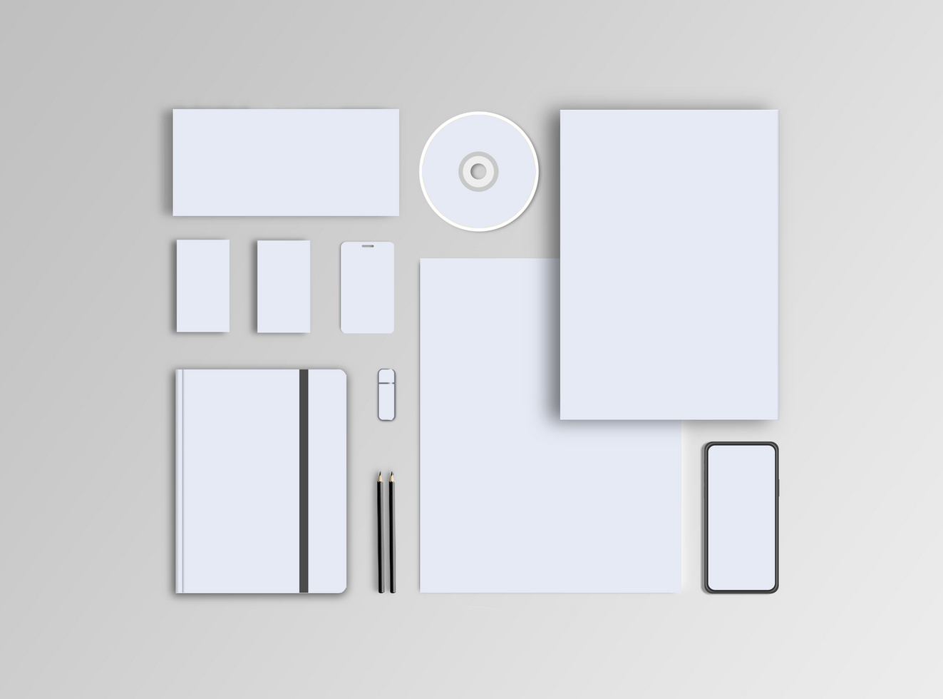 Stationary Mockup 3d Style with Notebook, envelop and Id Card psd