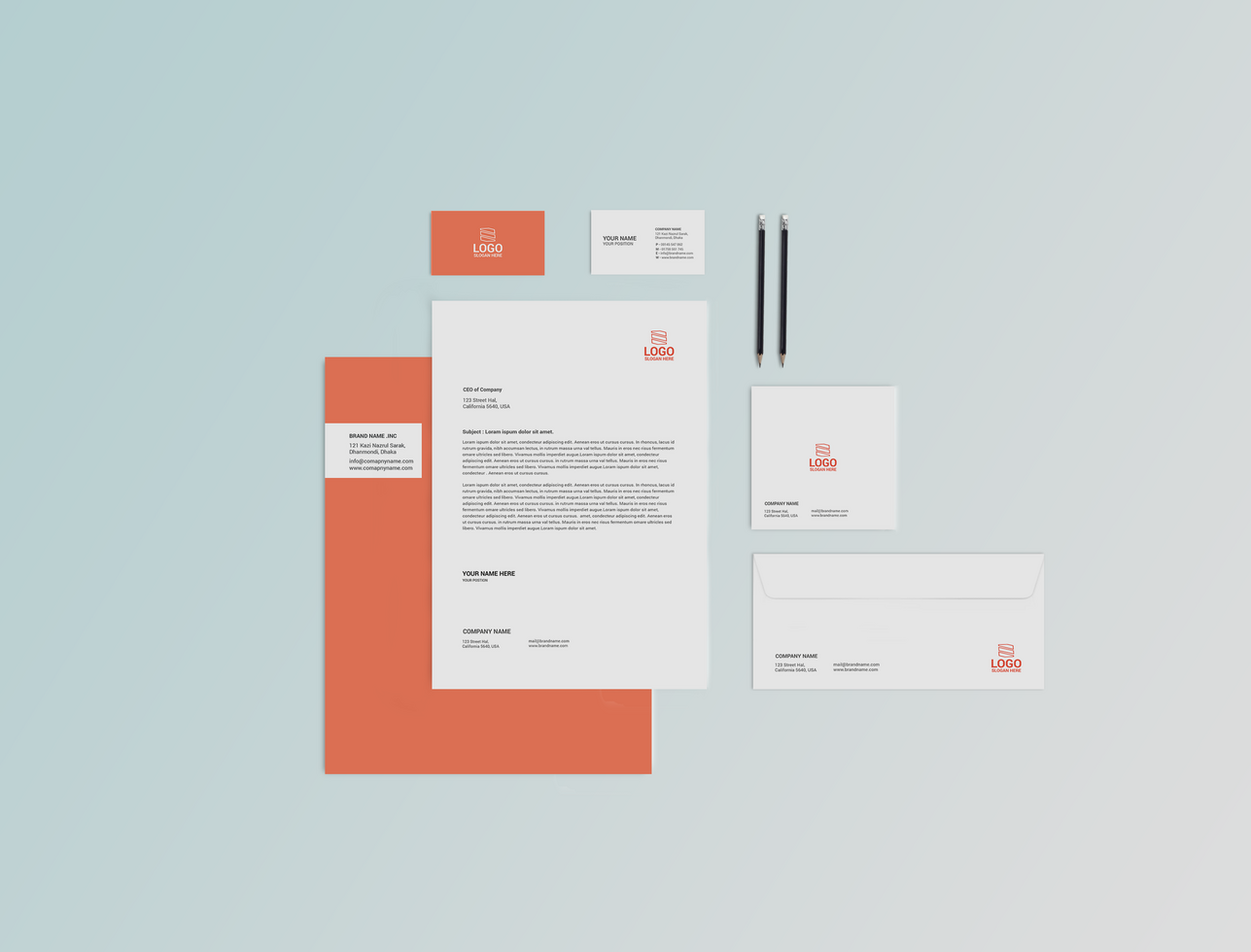 Folder and Letterhead Stationary Mockup Template Set psd