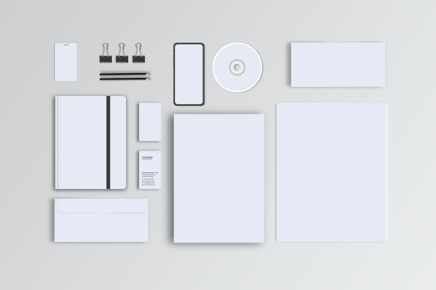 Stationary Mockup 3d Style with Notebook and Id Card cd psd