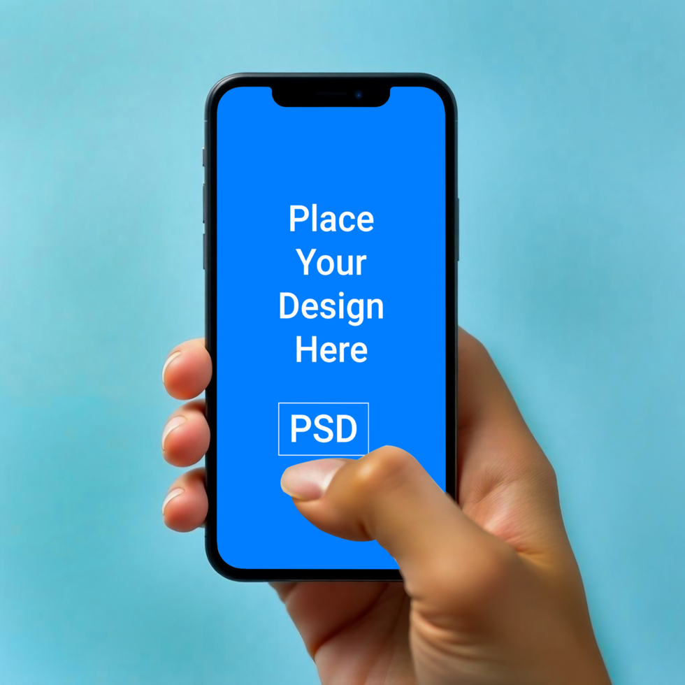 Hand Holding Smartphone with Mockup Screen Realistic Mobile Display Template psd
