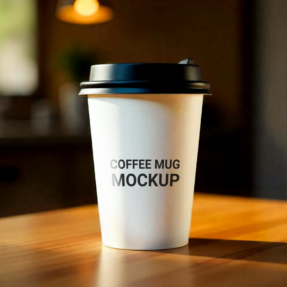 Disposable White Coffee Cup on Table Modern Cafe Aesthetic psd