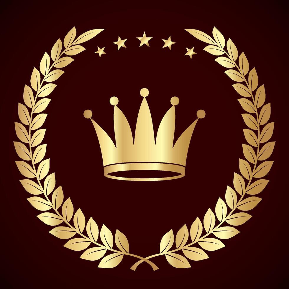 golden laurel wreath with crown vector